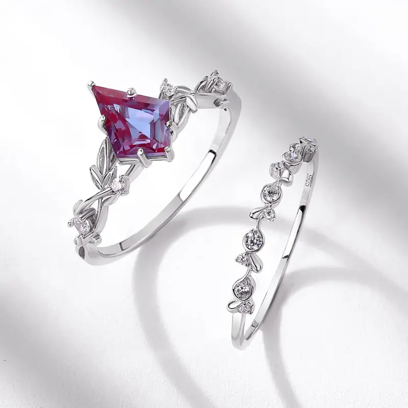Alexandrite Ring for Women, 7*10mm Pear-Cut Color-Changing Stone, S925 Silver Hypoallergenic Double-Layer Stackable Band, Anniversary Gift, Anniversary Gifts, Female, Luxury