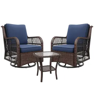 Garvee Outdoor Swivel Rocker Patio Chairs Set of 3, Wicker Rattan Patio Furniture with Side Table and Thick Cushions for Backyard, Porch, Balcony