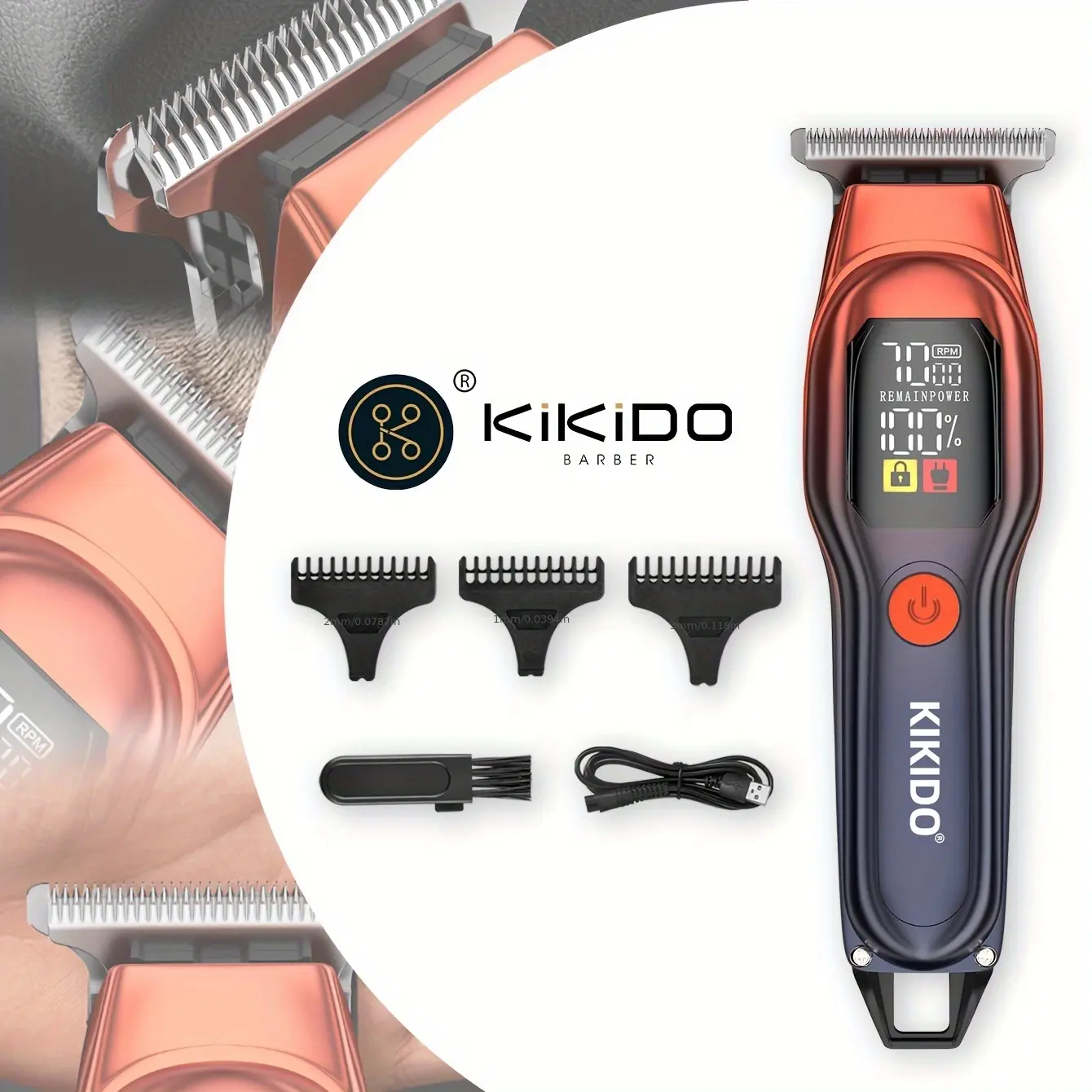 Kikido KK-A2 Cordless Professional Hair Clipper for Men, Home Use Precision Trimmer Kit with LED Display, USB Rechargeable, Low Noise