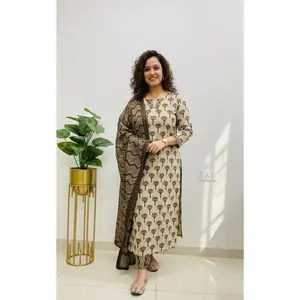 Floral Print Cotton Suit with Fine Cotton Dupatta