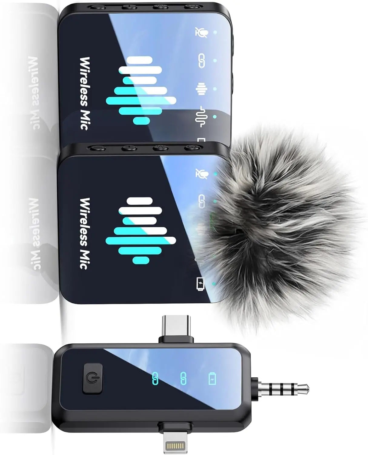 MENERESAS 3-in-1 Wireless Lavalier Microphone: 328ft Range, 20H Battery, Noise Reduction for iPhone, Android & Camera - Portable Mini Mic for Vlogging