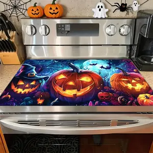 Soft Electric Stove Cover Cook Top Panel Protector Pad, Halloween Pumpkin Bat Design, Scratch Resistant, Easy to Clean, Multi-Purpose Kitchen Cover.Halloween, Thanksgiving, Autumn Decorations