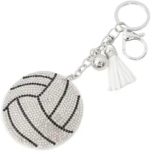 Sparkling Sport Ball Keychain Rhinestone Baseball Football Key Ring Shining Gift for Sport Lover Purse Bag Accessories