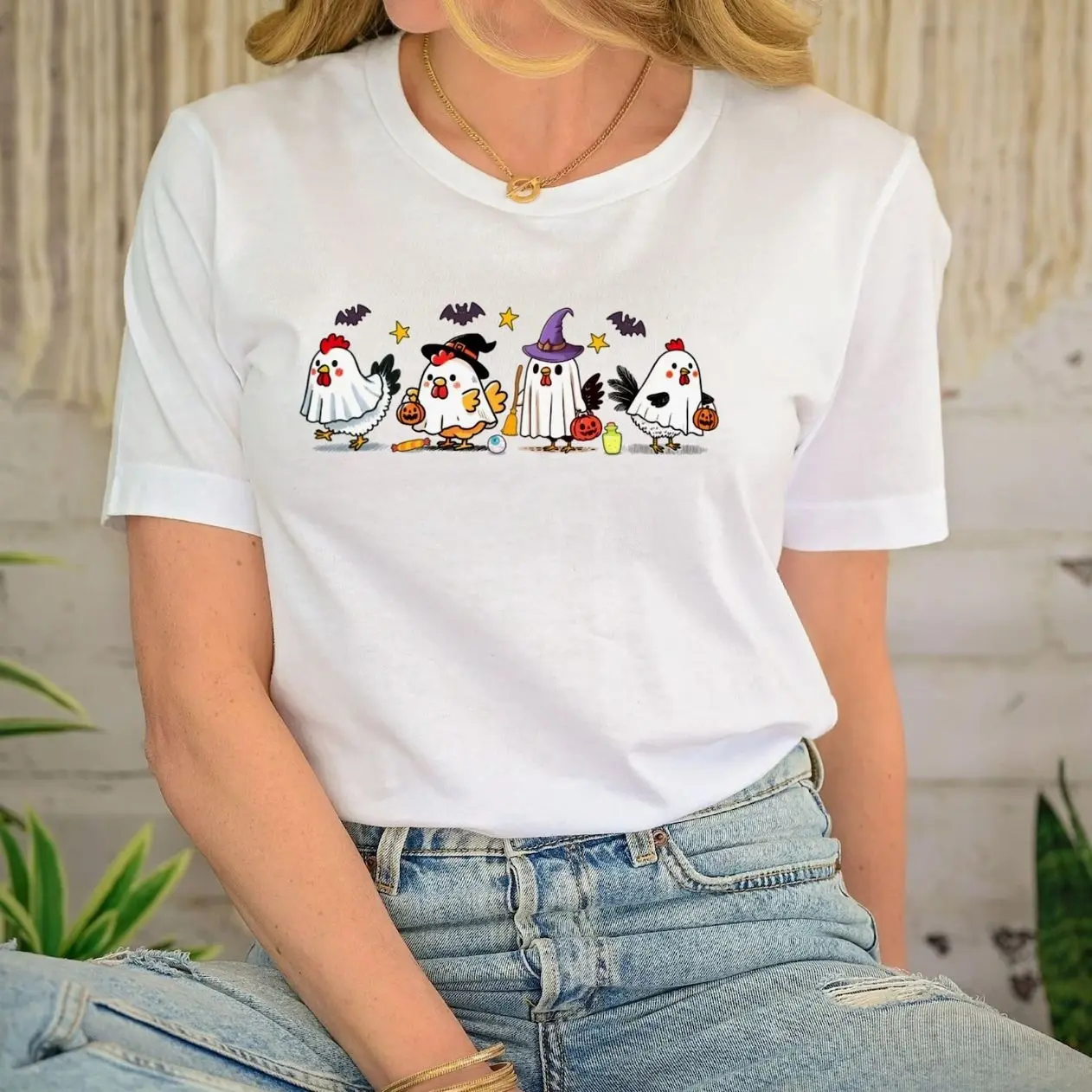 Ghost Chickens Halloween Shirt: Funny Farm Animal Tee 7NI