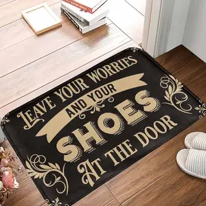 Leave Your Worries And Your Shoes At The Door Doormat  Vintage Typography Quote Pattern  NonSlip Absorbent Durable Floor Mat  Perfect For Front Entryway  Mudroom  Housewarming Gift