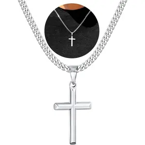 316L Stainless Steel Cross Chain Necklace for Men Boys,   Black Mens Boys Chain Necklaces 5mm Non-Fading Sturdy Cuban Chain with Cross Pendant Christmas  Gifts for Him 14-24inch