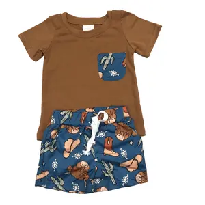 Boy Summer Outfit Hignland Cow Pocket Toddler Boy Summer Shorts Set Western Clothes