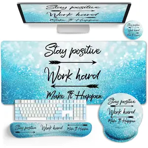 Desk Mat Pad, XXL Large Gaming  Pad with Wrist Rest Wrist Support,   Pad, Keyboard Wrist Rest, Coaster, Home Office Desk Accessories Decor Supplies, Stay Positive