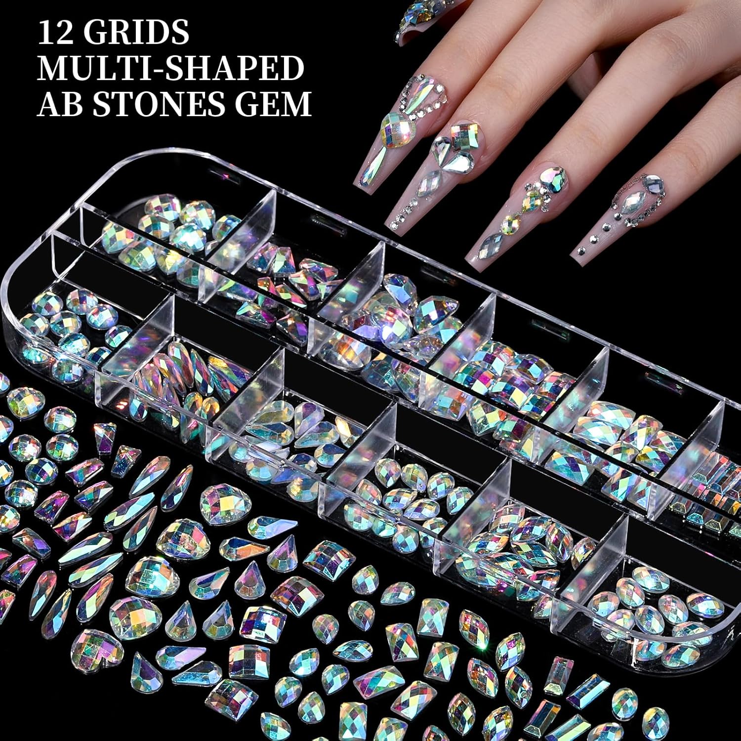 Nail Charms, Nail Rhinestones Kit with 8 Boxes of Nail Gems, 3D Charms for Nails, Colorful Clear Flatback Rhinestones, Multi Shape Pearls Jewels Crystals for Craft, Bedazzling Kit, Nail Supplies