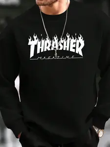 Men's Round Neck Letter Print Pullover Sweater, Comfortable and Stylish, Perfect for Casual Wear and Cold Weather