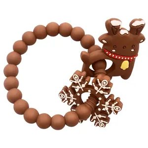Christmas Teether Set for Babies - Toy Reindeer & Snowflake Silicone Rattles, Teething Ring Blind Box, Perfect First Christmas Gifts for Infants (2PC) USA