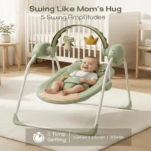 Baby Swings for Newborns 0-6 Months Girl Boy Portable Lightweight Infant Swing with Adjustable Speed Timing Foldable Travel-Friendly Baby Chair for 0-20 Lbs