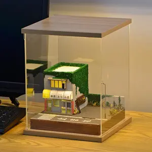 New 1:64 Scale Car Model Scene Handmade Assembly Miniature Street View Japanese Style Tofu Shop with LED Light Diorama Landscape