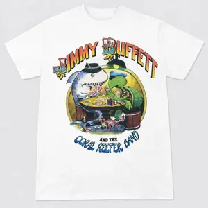 Women's 100% Cotton Short-Sleeve Jimmy Buffett and the Coral Reef Band Streetwear T-Shirt, Unisex, Personalized Fabric, Casual Style, Available in S-5XL Sizes, Holiday Gift,summervibes
