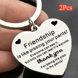 Stainless Steel Heart Keychain Gift Set, 2 Pieces Friendship Souvenir Keychains for Friends, Durable Metal Accessory