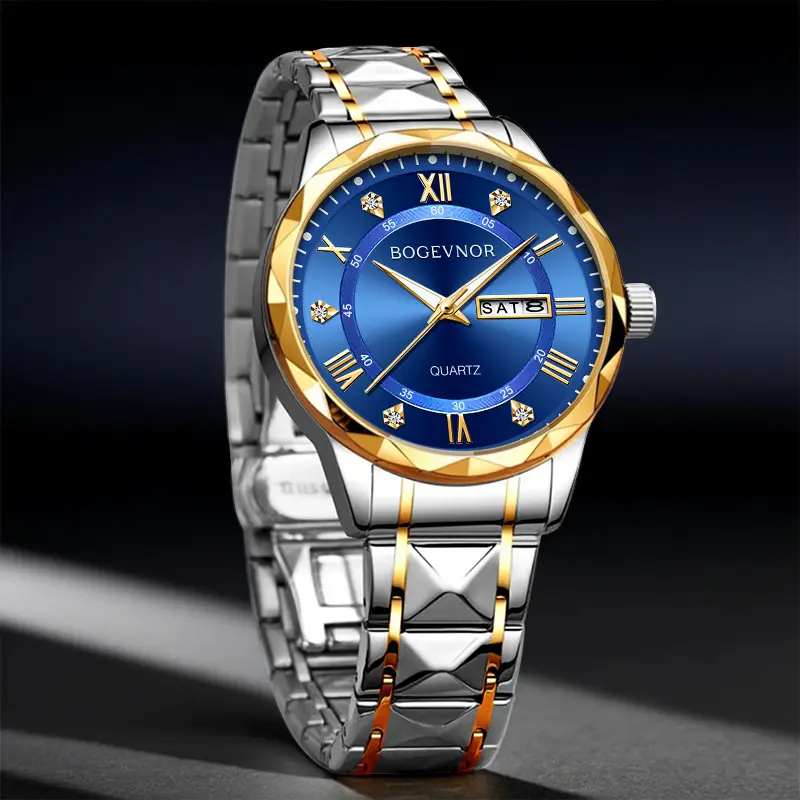 Men’s business casual watch with a round dial, analog quartz movement, stylish luminous design, waterproof, date display—ideal for everyday wear, parties, and work; trendy, versatile, refined, and durable men’s watch, perfect birthday gift.