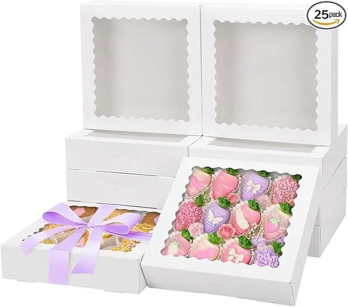 25pcs White Bakery Boxes with Clear Window Cookie Boxes, Treat Boxes Suitable for Muffins, Donuts, Cupcakes & Pastry - Square Cake Boxes with Window Lid, Bakeries, Dessert Tables - Ideal Gift for Bakers& Holiday tiktokshopbacktoschool