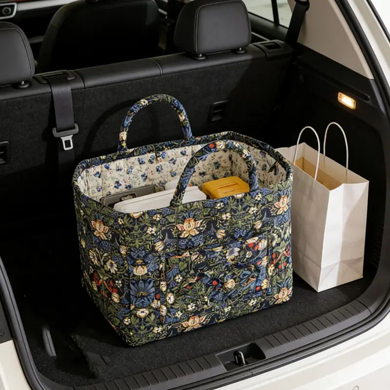 Floral Pattern Flower Fabric Storage Tote Basket, Portable Underwear Organizer, Organizing Baskets, Home Organization for Kitchen Bathroom Bedroom Living Room Office, Decorative Storage Basket
