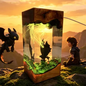 Handmade Toothless Resin Lamp How To Train Your Dragon Creativity Resin Night Light Ideal Home Bedroom Decor, Dragon lovers Fun Ornament Wooden Resin Table Lamp Unique Desk Decoration, Collectible Gift for Men Women Gamers Birthday