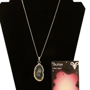 Colorful Agate Zodiac Necklace-(stainless steel)