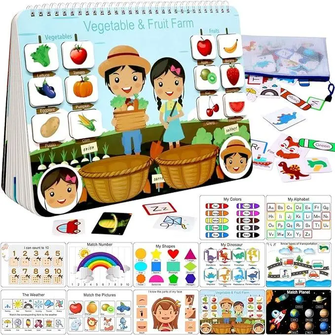 Busy Book for Kids – Montessori Sensory Learning Binder, 12-Page Educational Toy for Toddlers & Preschoolers