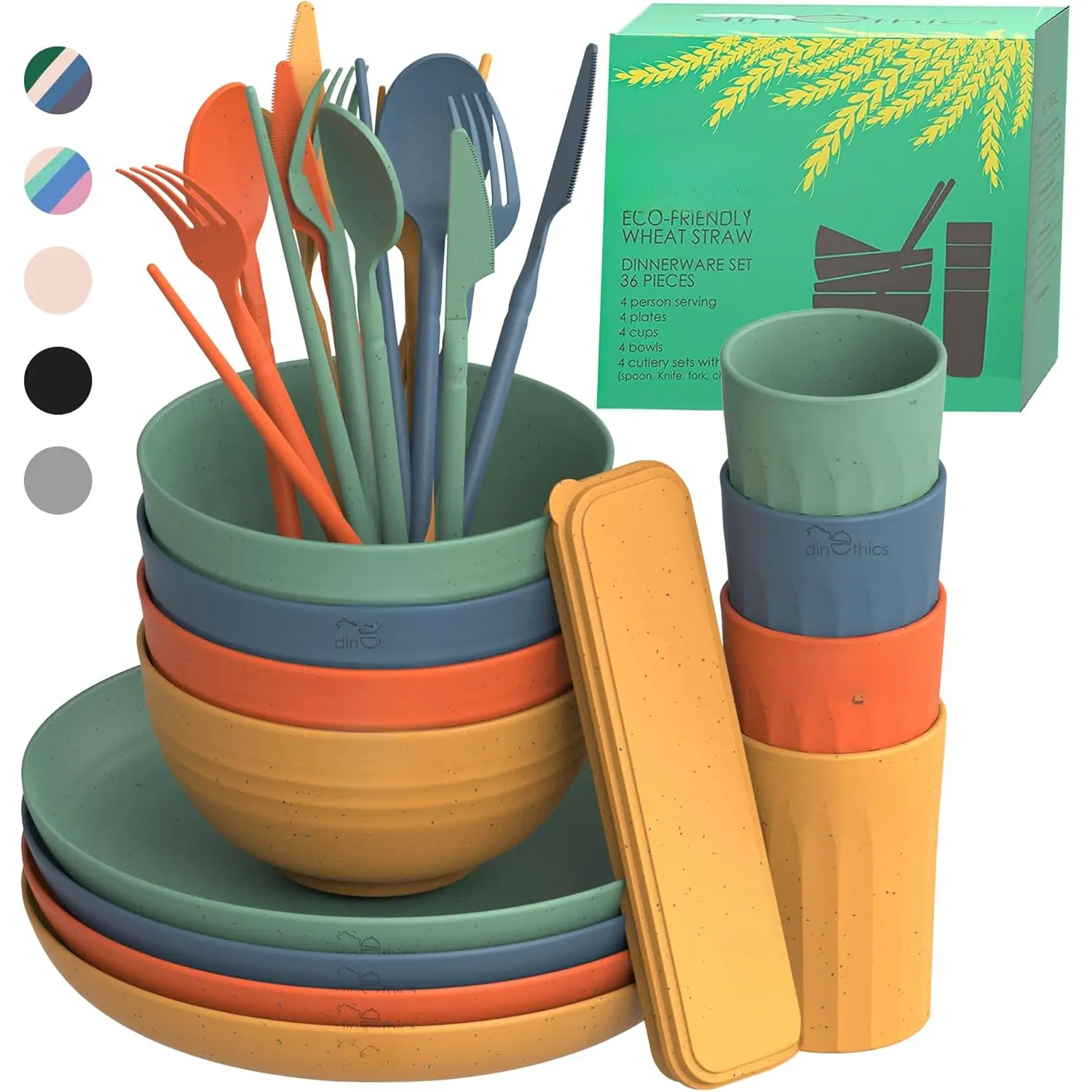 Wheat Straw Dinnerware Sets For 4 - Camping Plates Cups And Bowls Set - Dishwasher Microwave Safe Dishes - Alternate To Plastic Dinnerware Set - Wheat Straw Plates And Bowls Sets - RV Dishes
