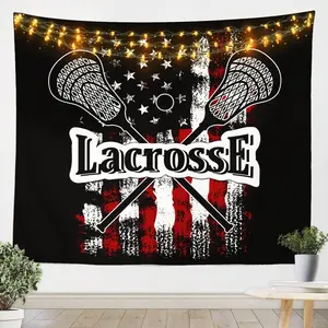 Feelyou Lacrosse Tapestry Blanket - American Flag Sports Theme, Soft Lightweight Breathable Black Red Home Goods, Medium Indoor/Outdoor Wall Hanging for Lover’s Room Decoration