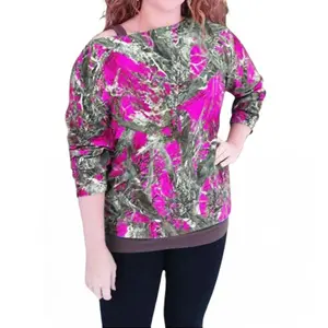 Camo Casual Comfortable Fit Boatneck Shirt Longsleeve Top Blouse Womenswear Camouflage