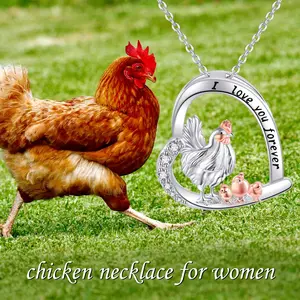 1Pc Exquisite Heart-Shaped Chicken Pendant Necklace Warm Parent-Child Jewelry Accessories With Stainless Steel Chain For Friends And Relatives Birthday Holiday Christmas Gift