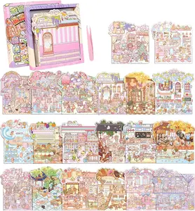 Mother's Day Gift  3D Sticker Scene, 20 Sets DIY 3D House Stickers with Box-Packed, Sticker Therapy Cute Cartoon Scenes for Adults Kids Relief Stress Pass The Time,Make Your Own Mini Room Scenes