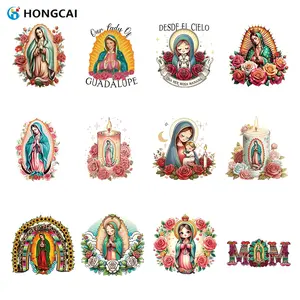 Guadalupe Virgin Multicultural Art Iron-On Stickers Set, High-Quality Vinyl Decals, Realistic Cute Floral Styles, Long-Lasting Colors