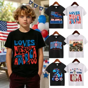 Little boy Independence Day 100% cotton pattern T-shirt, boys' summer clothing, machine washable, toddler cartoon T-shirt, teen boy Mystery clothing gift