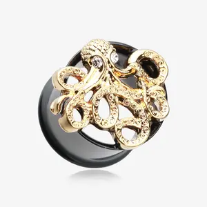 A Pair of Golden Evil Octopus Ear Gauge Steel Tunnel Plug