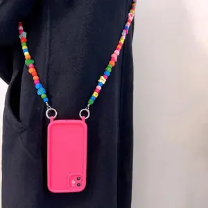 Crossbody Necklace Lanyard Adjustable Phone Strap Phone Case Cell Phone Charm For iPhone 15 16 14 12 11 13 Pro Max Plus XR X XS Soft Silicone Cover