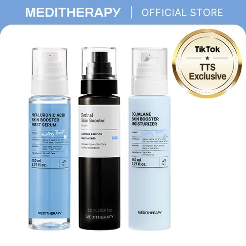 MEDITHERAPY Official Viral Skin-Plumping Glass Skin Trio Set - 150ml Each Hyaluronic Acid Serum, Retinal Serum, Squalane Moisturizer - Dewy, Lightweight, Gentle, Hydrating, Anti-Aging, Wrinkle, Repair, Moisture Barrier Care Skincare Kit, Retinaldehyde Car