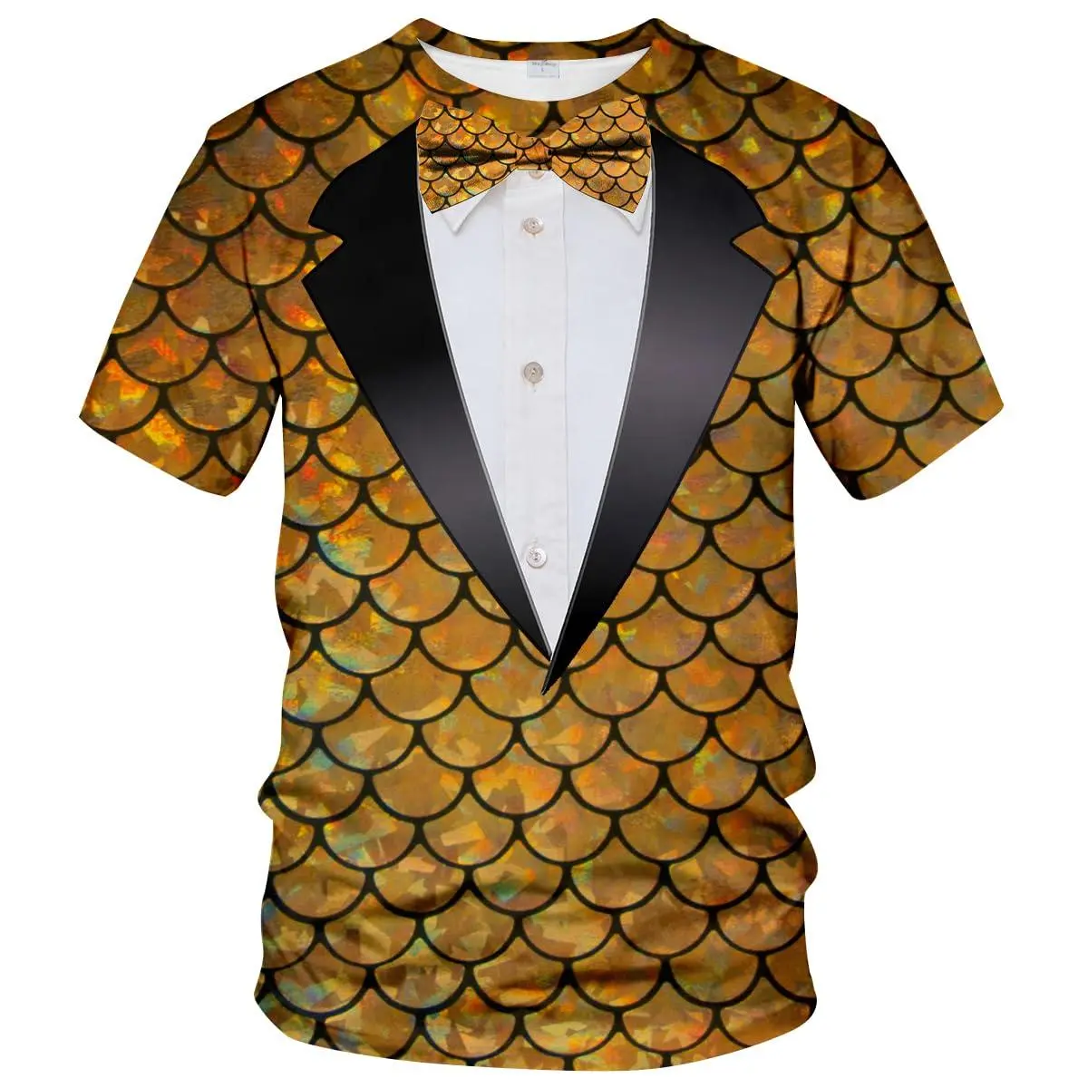 Women's Streetwear Tshirt with All-Over Tuxedo Mermaid Scale Printed Design, Breathable Shortsleeve Top for Parties & Cosplay, Party, Full-Print, All Over Print