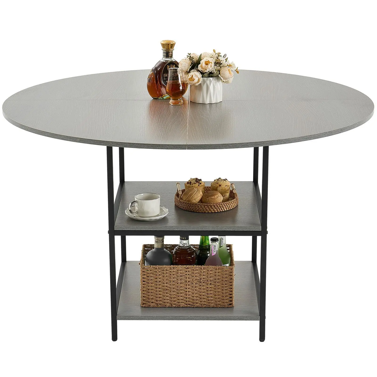 VEVOR Round Dining Table - 47" Diameter Thick MDF Laminate Top, Sturdy Frame with Storage Shelf, Metal Legs, 300lbs Capacity, Modern Home Decor for 4-6 People, Casual Gaming/Daily Work Furniture (Only Table, Grey, Includes Assembly Guide)