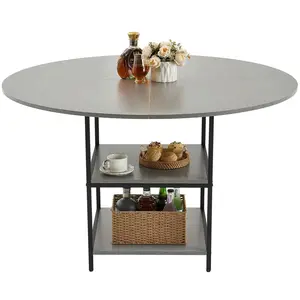【DealsForYouDays】VEVOR Round Dining Table, 47 inch Wood Table for 4-6 Person, Modern Circle Dinner Furniture, Leisure Tables with Storage Shelf and Metal Legs, for Home Kitchen Living Room, Grey (Only Table)