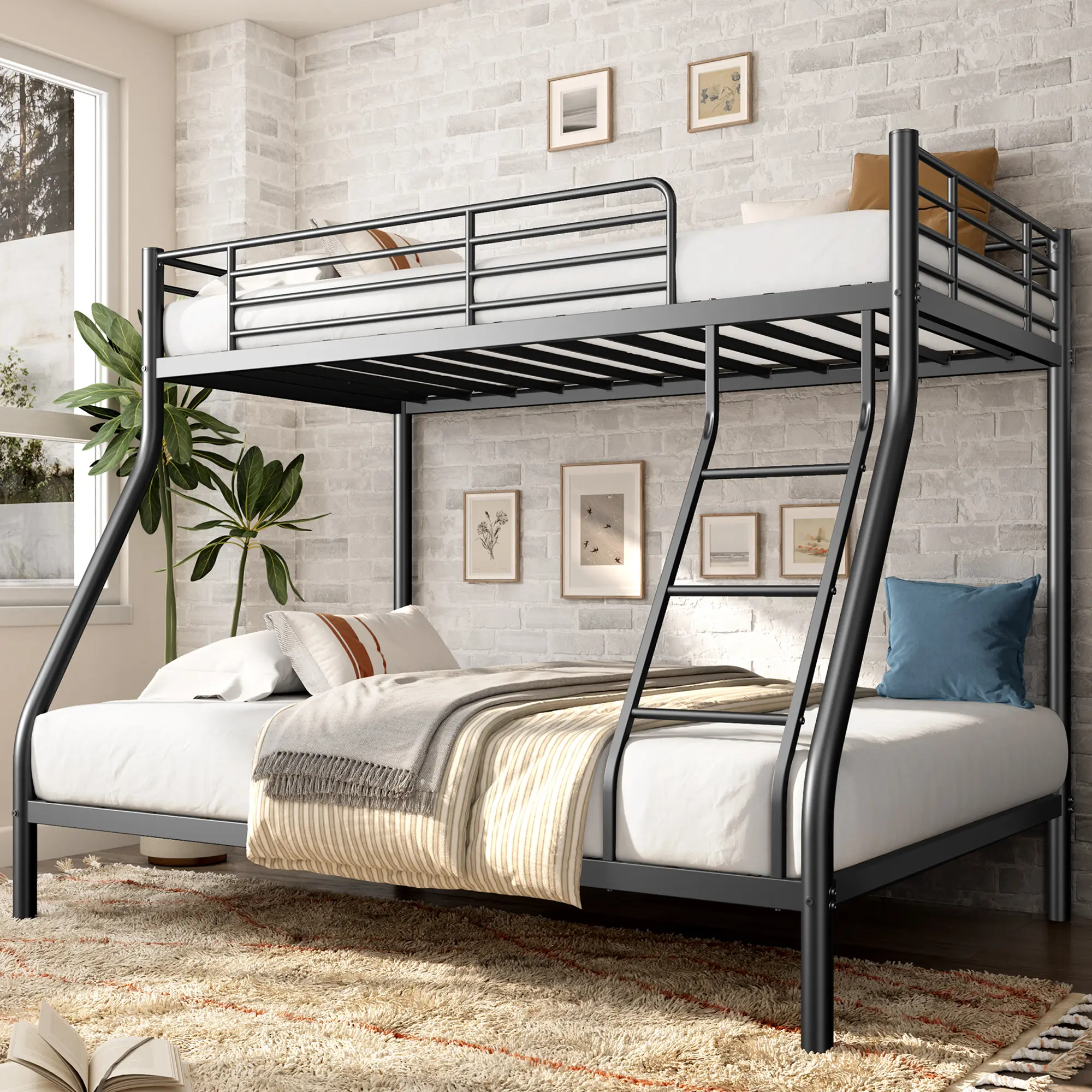 Heavy Duty Twin-Over-Full Bunk Bed • Enhanced Guardrail • Easy Assembly • Space-Saving Metal Frame • Black flash sale