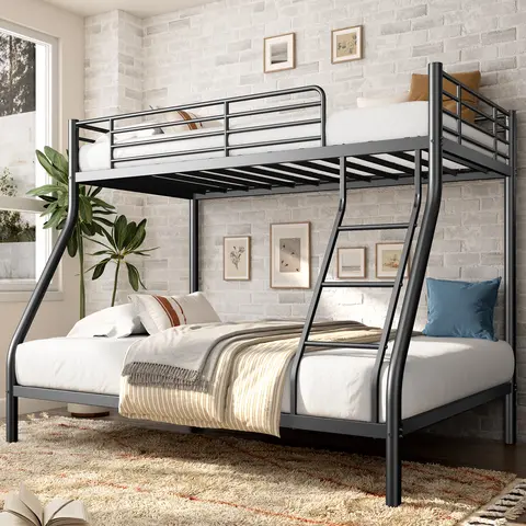 DlandHome Heavy Duty Twin-Over-Full Bunk Bed • Enhanced Guardrail • Easy Assembly • Space-Saving Metal Frame • Black flash sale
