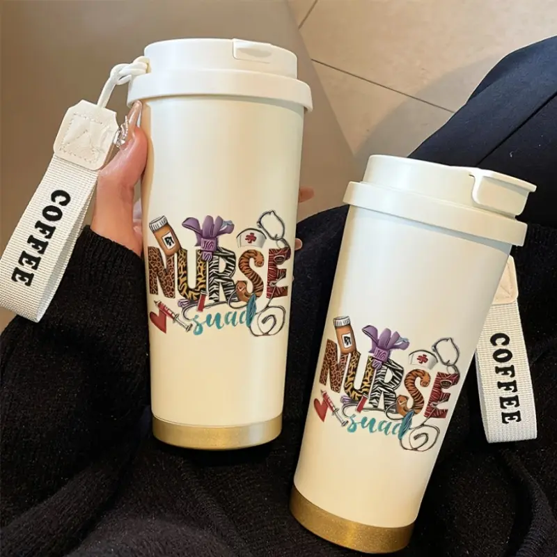 English Design Coffee Mug, Portble Dual-Use Insulated Cup, Suitable for Both Hot And Cold Beverages, Made of Stainless Steel, Stylish And Featuring a Cartoon Design, Ideal for Office Use, Fitness Activities, And As Gifts for Birthdays Or Festivals