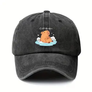 Viral Chill Bathing Capybara Washed Vintage Dad Hat - Adjustable Unisex Baseball Cap