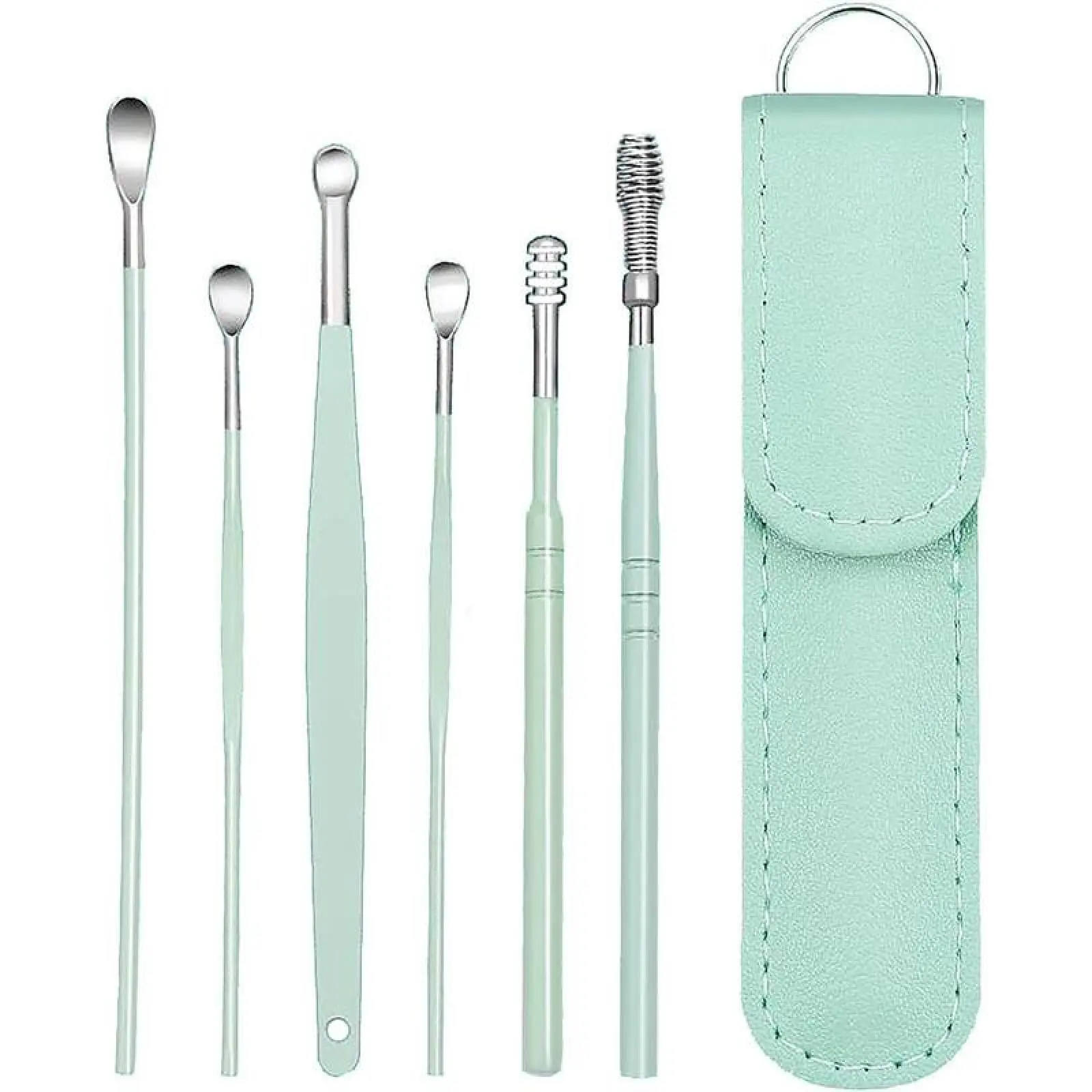 [6-Piece] Ear Wax Removal Kit – Portable Ear Cleaner with 360° Spiral Stainless Steel Tools for Adults & Kids,with Storage Box