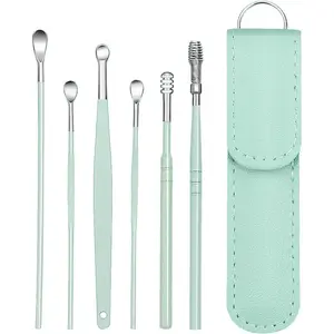 [6-Piece] Ear Wax Removal Kit – Portable Ear Cleaner with 360° Spiral Stainless Steel Tools for Adults & Kids,with Storage Box