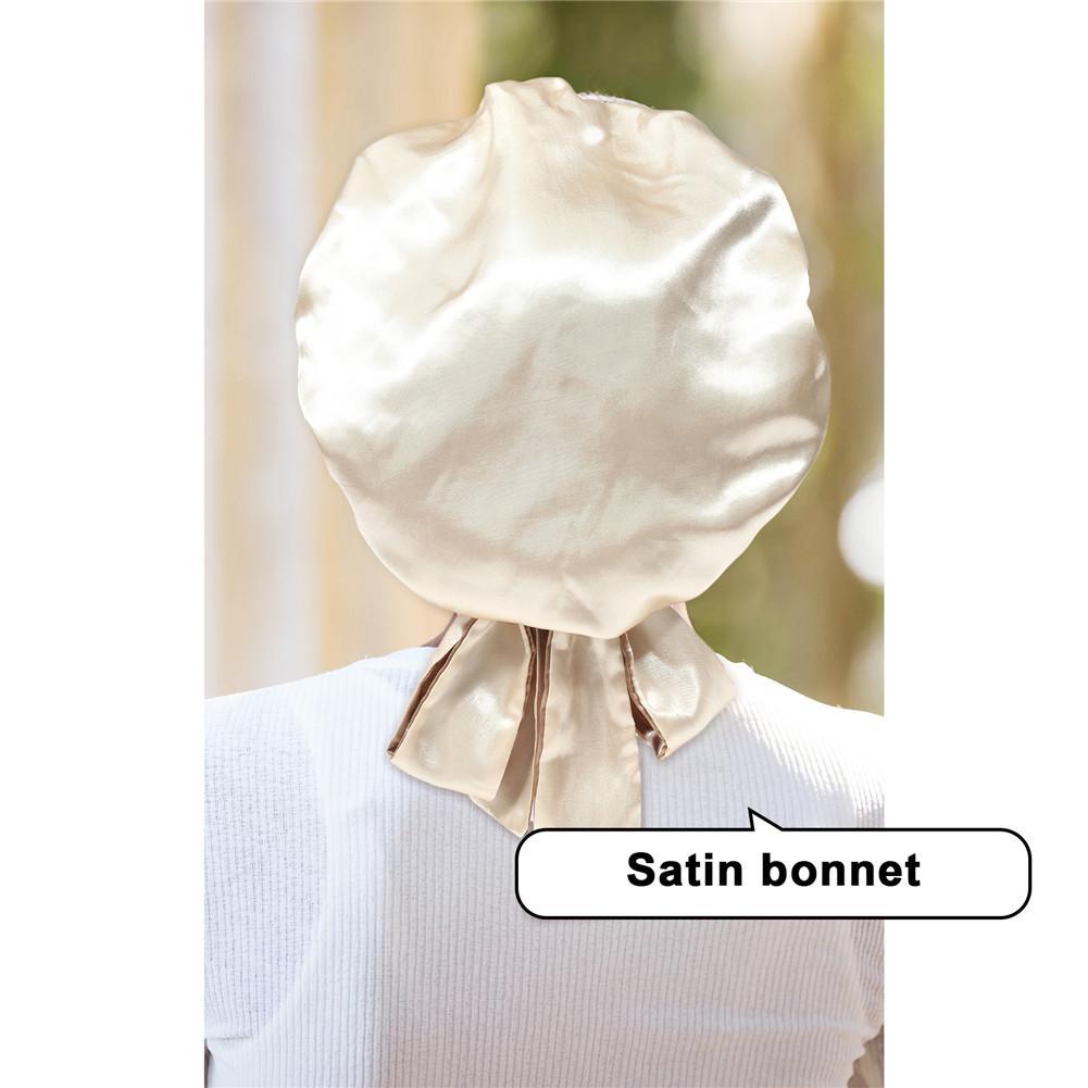 Double-Layer Coffee&champagne Satin Bonnet Sleep Cap for Women Curly Hair Wrap for Sleeping Cap Adjustable Reversible Bonnet with Tie Band Night Cap