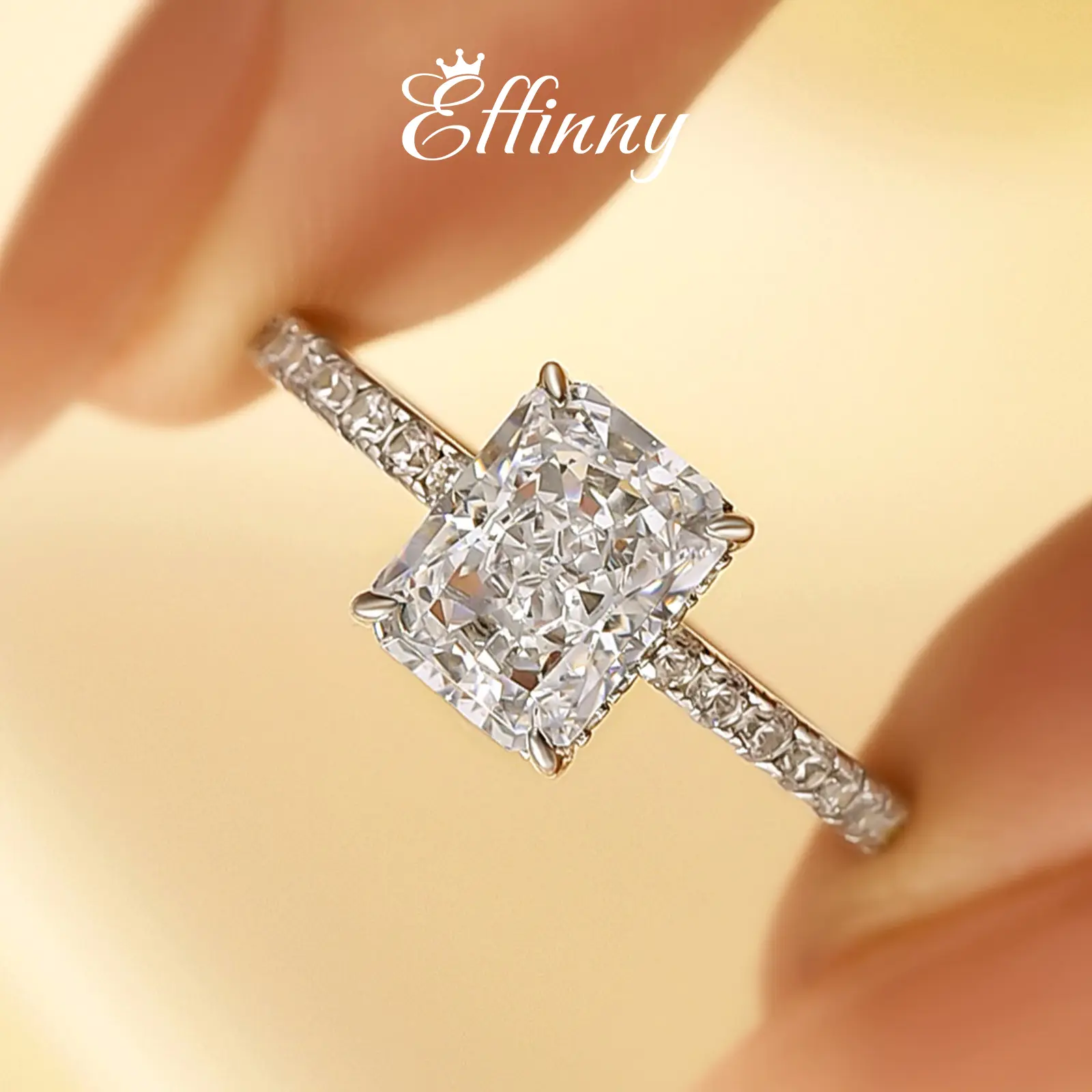 Effinny Radiant Cut 1.5ct Engagement Ring, 925 Sterling Silver Promise Ring, 5A Cubic Zirconia Anniversary Ring for Women, Engagement Wedding Ring, Adults