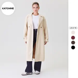 KatchMe Women's Elegant Double-Breasted Notch Lapel Long Sleeve Thermal Outerwear, Cozy Jacket Outfit for Fall & Winter, Versatile Long Coat