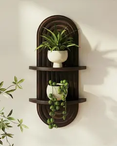 Bamworld Boho Wall Decor Plant Wall Shelf Mid Century Modern Decor Hanging Plant Shelf 2-Tier 1-Tier Wooden Floating Shelves for Home Bathroom Bedroom Living Room Office Holding Planter Decoration Walnut  Natural