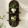Bamworld Wooden Floating Shelf Set - 2-Tier & 1-Tier Retro Hanging Plant Shelves, 9"l x 4"d, Pre-Drilled Mount, Easy Installation, Boho Mid-Century Art Deco Aesthetic Unique Room Decor (Walnut, Natural)