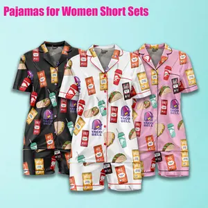 Taco Bell Satin Silk Pajama Set – Soft, Seductive, Short Sleeve Nightwear , Ideal Gift For Mom, Gift For Her